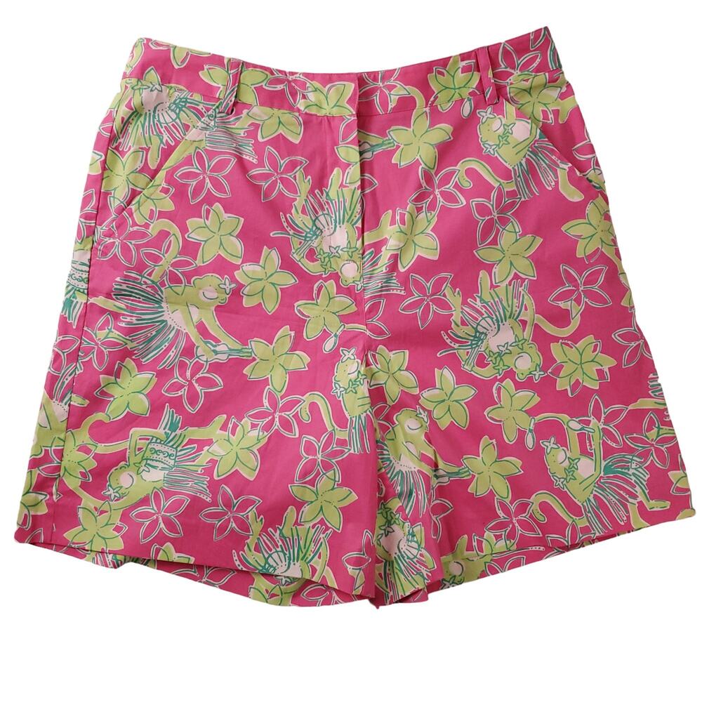 Lilly Pulitzer Monkey Print Skort Pink Green Hawaiian Grass Women’s Size 8